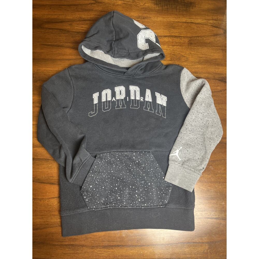 Air Jordan Boys Jumpman Speckle Fleece Pullover Hoodie Black Gray Sz M-5/6 BBall